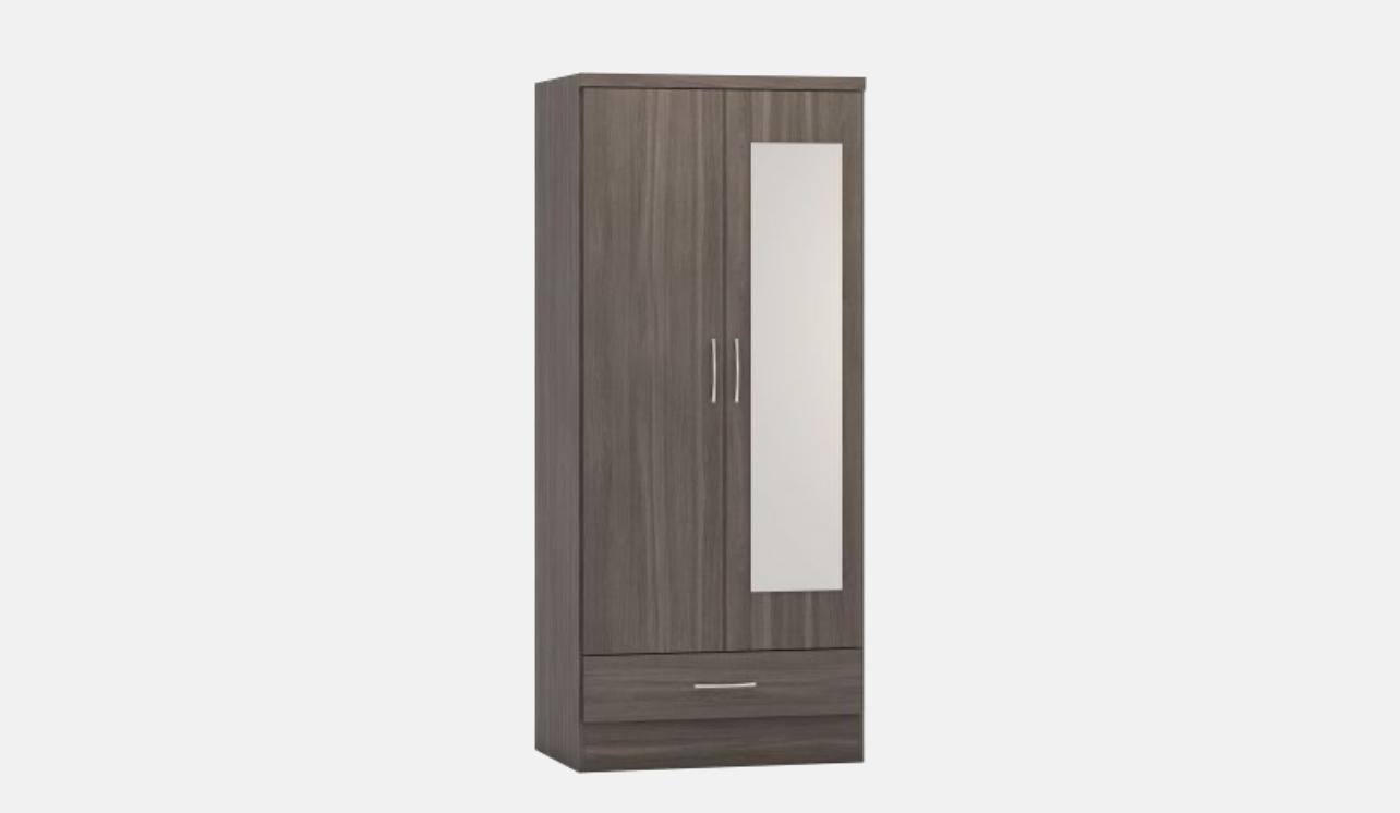 Nevada 2 door 1 Drawer Mirror wardrobe