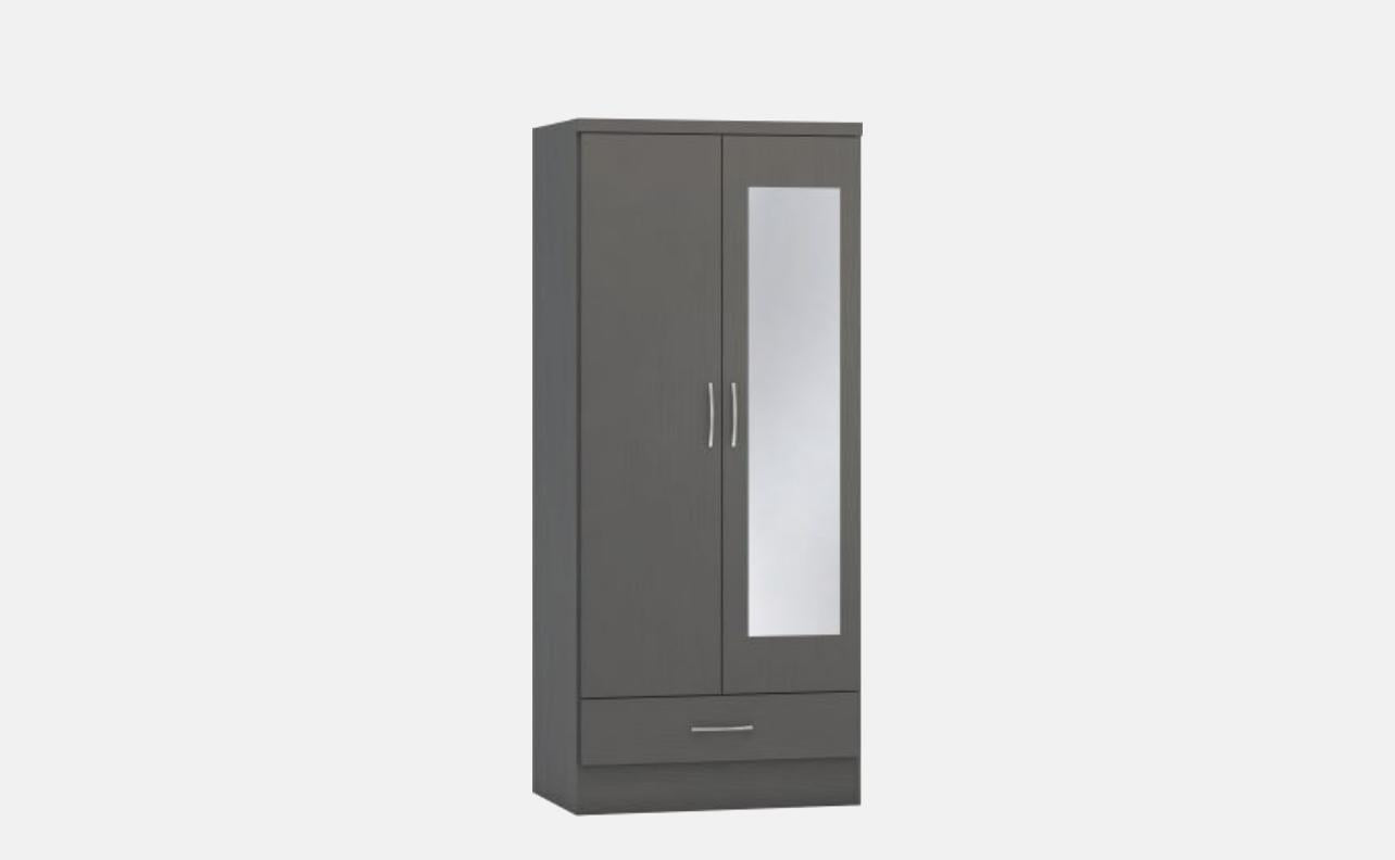 Nevada 2 door 1 Drawer Mirror wardrobe