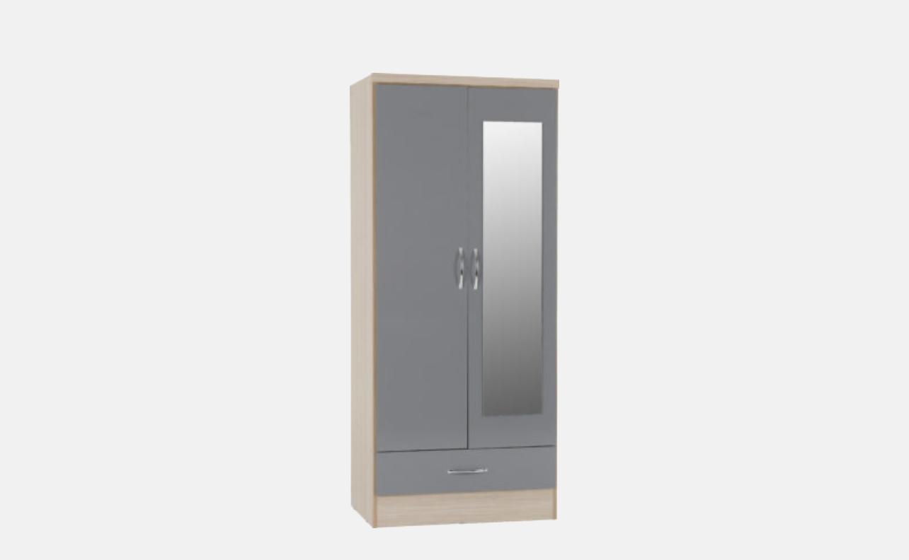 Nevada 2 door 1 Drawer Mirror wardrobe