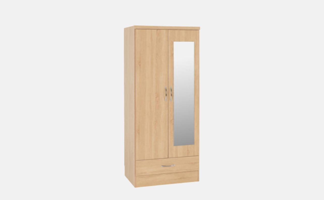 Nevada 2 door 1 Drawer Mirror wardrobe