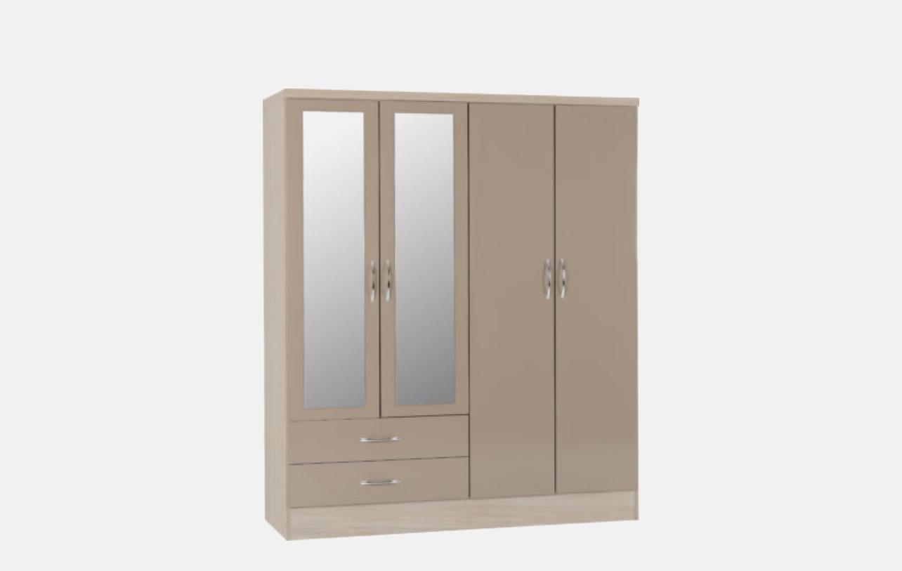 Nevada 4 door 2 Drawers Mirror wardrobe
