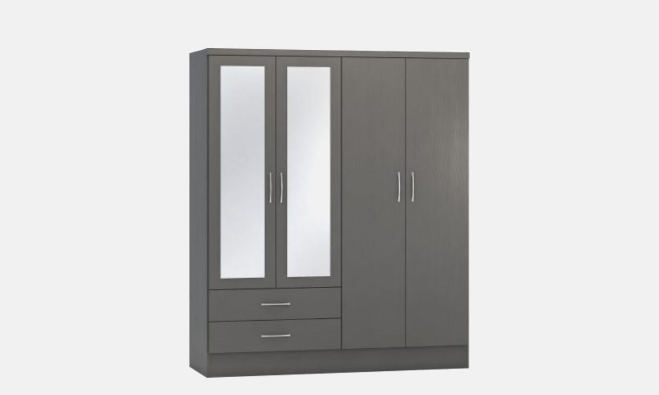 Nevada 4 door 2 Drawers Mirror wardrobe