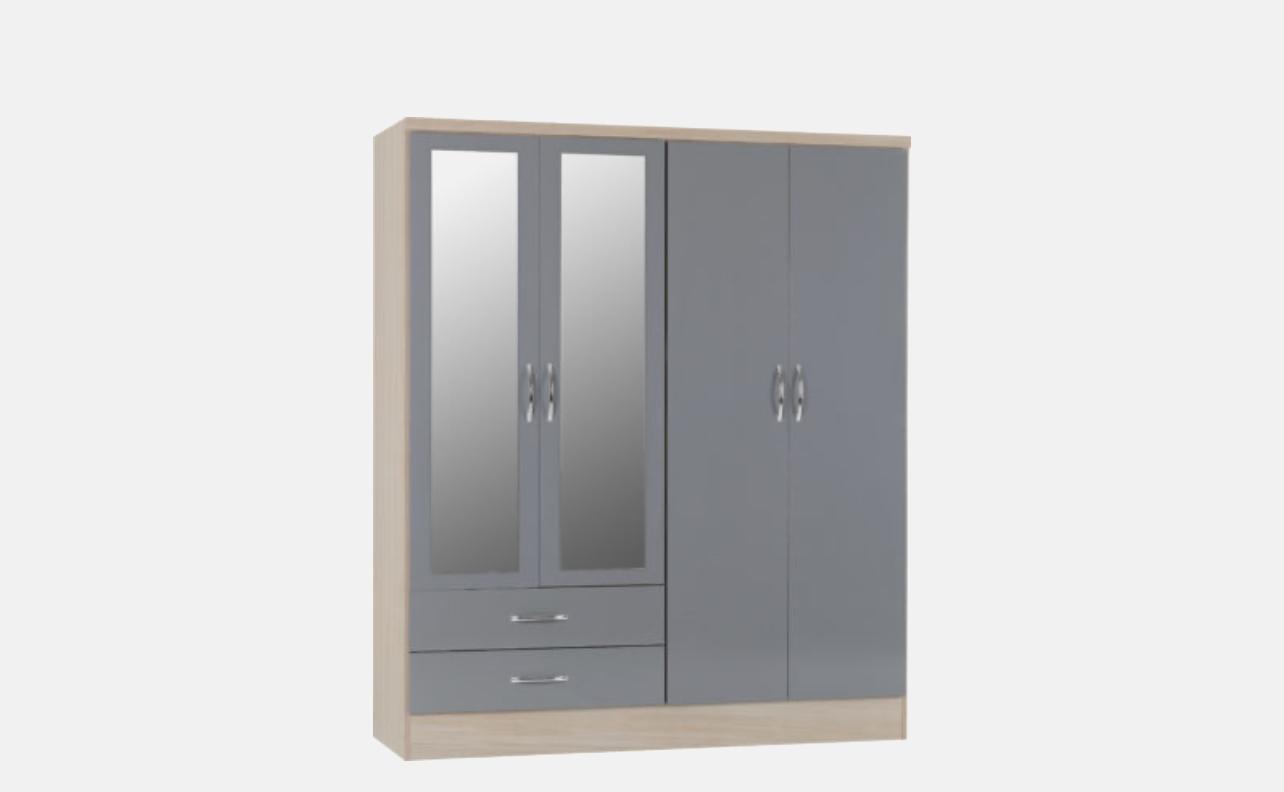 Nevada 4 door 2 Drawers Mirror wardrobe