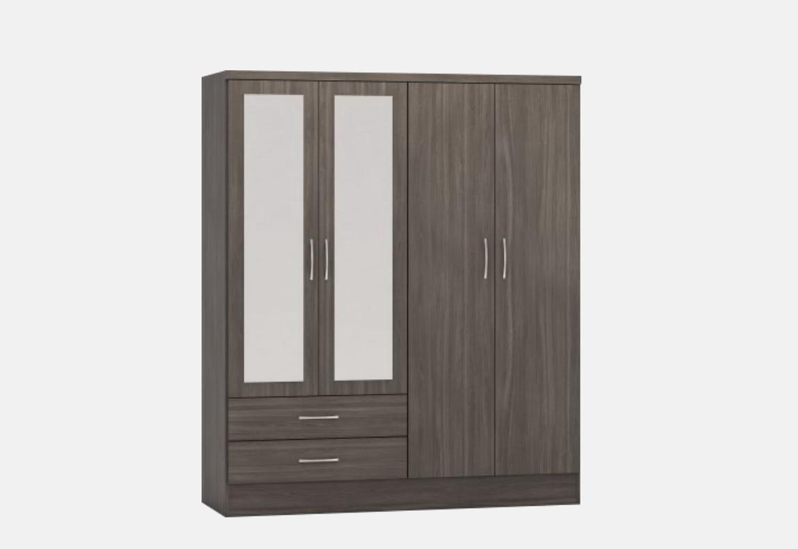 Nevada 4 door 2 Drawers Mirror wardrobe